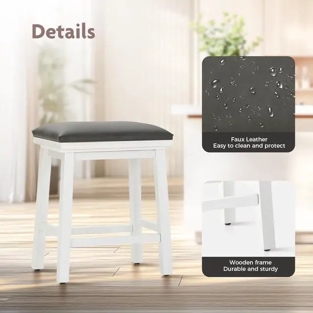 Alt view image 6 of 7 - ALPHA HOME 24 Inch Counter Height Bar Stools Set of 2, Modern Design, Upgraded Faux Leather Upholstery, Sturdy Wood Legs - Ideal for Kitchen Islands, Black