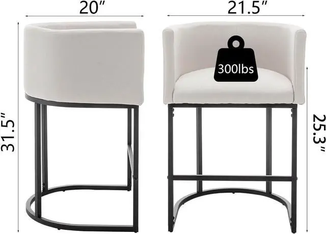 Alt view image 2 of 7 - Counter Height Bar Stools Set of 4, 25" Modern Barstools with Backrest, Barrel Counter Stools with Metal Frames, Linen Fabric Upholstered Bar Stools for Kitchen Island, Bar (Beige)