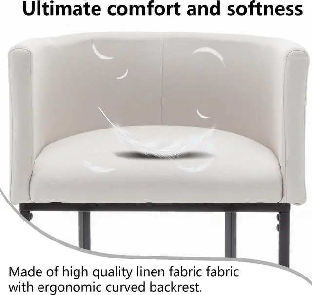 Alt view image 6 of 7 - Counter Height Bar Stools Set of 4, 25" Modern Barstools with Backrest, Barrel Counter Stools with Metal Frames, Linen Fabric Upholstered Bar Stools for Kitchen Island, Bar (Beige)