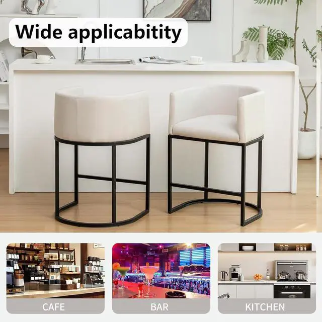 Alt view image 7 of 7 - Counter Height Bar Stools Set of 4, 25" Modern Barstools with Backrest, Barrel Counter Stools with Metal Frames, Linen Fabric Upholstered Bar Stools for Kitchen Island, Bar (Beige)
