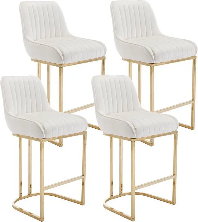 Main image of Modern Counter Height Bar Stools Set of 4, Kitchen Bar Stools with Gold Legs Velvet Barstools Upholstered Counter Stools 26'' Bar Chairs with Back for Kitchen Island Home Bar Pub, Beige(White)
