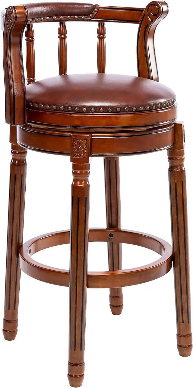 Main image of Cow top Leather Wooden Bar Stools, 360 Degree Swivel Bar Height Chair with Backs for Home Kitchen Counter, Morden Chair Barstools (Brown 1pc, Bar Height-Seat Height 29.5)