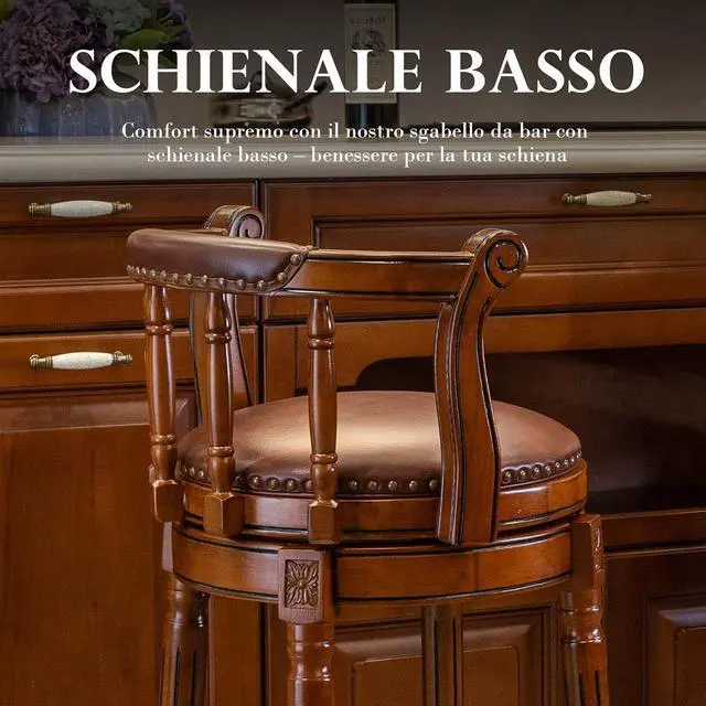 Alt view image 6 of 7 - Cow top Leather Wooden Bar Stools, 360 Degree Swivel Bar Height Chair with Backs for Home Kitchen Counter, Morden Chair Barstools (Brown 1pc, Bar Height-Seat Height 29.5)