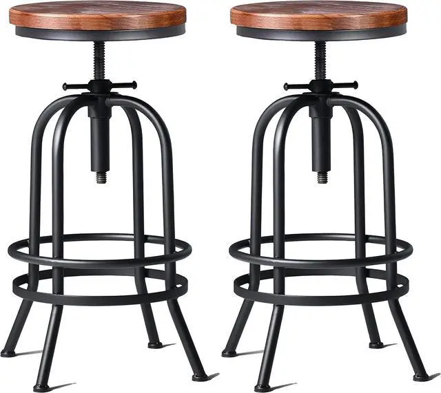 Main image of 32 inch Vintage Industrial Bar Stool-Metal Wood Swivel Bar Stool-Retro Bar Height Stool-Counter Height Adjustable Kitchen Stools-Set of 2-Extra Tall Pub Height 26-32 Inch,Fully Welded(Black(2pcs))