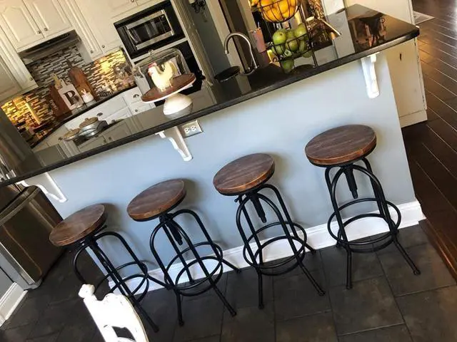 Alt view image 7 of 7 - 32 inch Vintage Industrial Bar Stool-Metal Wood Swivel Bar Stool-Retro Bar Height Stool-Counter Height Adjustable Kitchen Stools-Set of 2-Extra Tall Pub Height 26-32 Inch,Fully Welded(Black(2pcs))