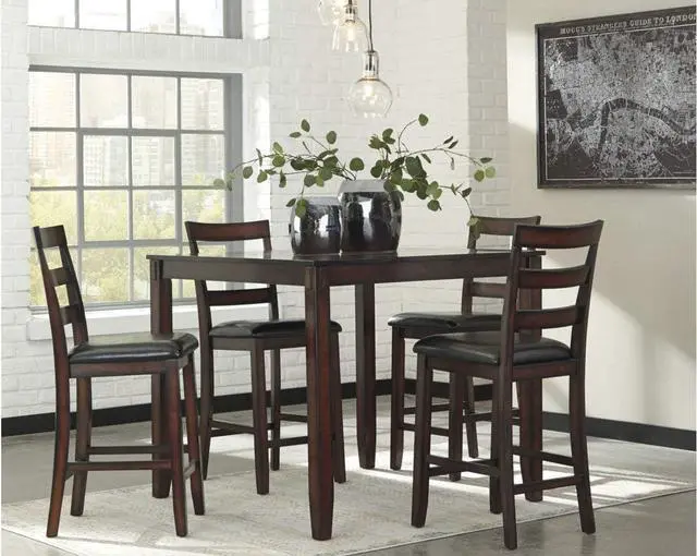 Alt view image 2 of 4 - Signature Design by Ashley Coviar 5 Piece Counter Height Dining Set, Includes Table & 4 Barstools, Brown
