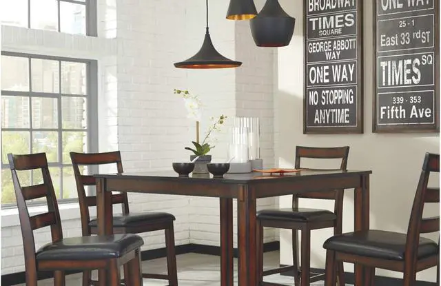 Alt view image 3 of 4 - Signature Design by Ashley Coviar 5 Piece Counter Height Dining Set, Includes Table & 4 Barstools, Brown