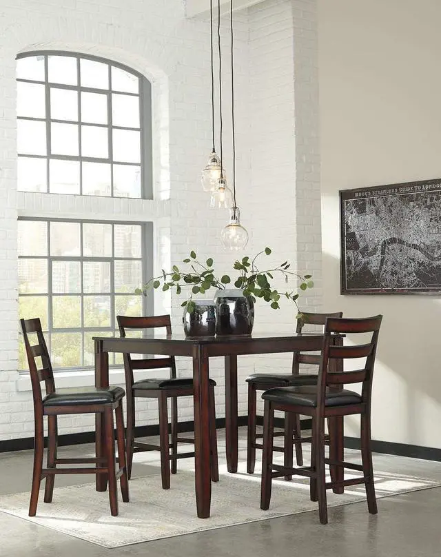 Alt view image 4 of 4 - Signature Design by Ashley Coviar 5 Piece Counter Height Dining Set, Includes Table & 4 Barstools, Brown