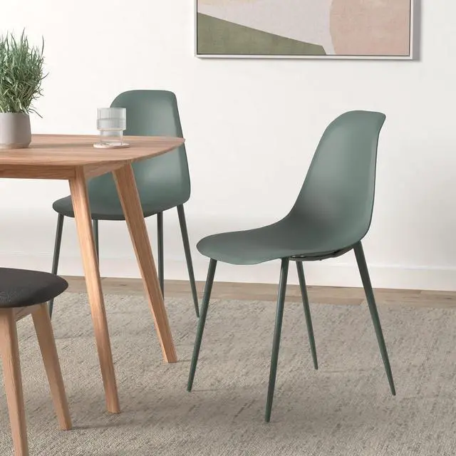 Alt view image 2 of 7 - POLY & BARK Isla Modern Kitchen Chairs Set of 4 - Plastic Dining Chair with Metal Legs - Quick Assembly Simple Cafe Chairs Plastic for Indoor or Outdoor - Pistachio Green