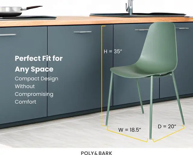 Alt view image 3 of 7 - POLY & BARK Isla Modern Kitchen Chairs Set of 4 - Plastic Dining Chair with Metal Legs - Quick Assembly Simple Cafe Chairs Plastic for Indoor or Outdoor - Pistachio Green