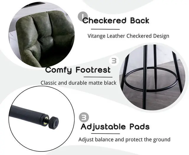 Alt view image 4 of 7 - EALSON Modern Bar Stools Set of 2 Bar Height Barstools with Back and Arms High Bar Chairs with Metal Footrest Leather Upholstered Island Chairs for Kitchen Counter/Home Bar/Dining Room, Green