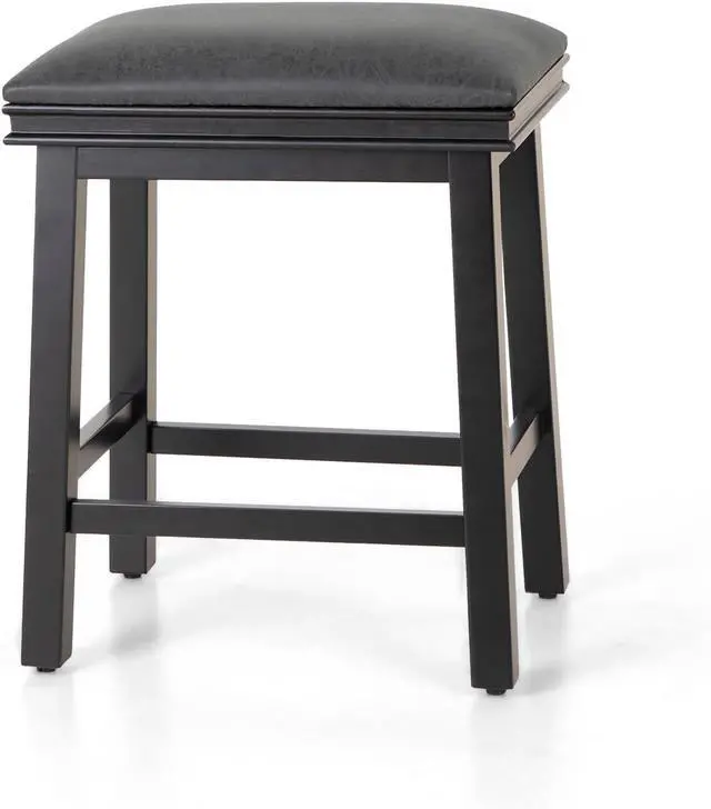 Alt view image 7 of 7 - ALPHA HOME 24" Bar Stools Set of 2, Solid Wood Kitchen Stools with PU Leather Cushion Counter Height Bar Stools for Indoor, Black Seat and Black Wooden Legs, 2PCS