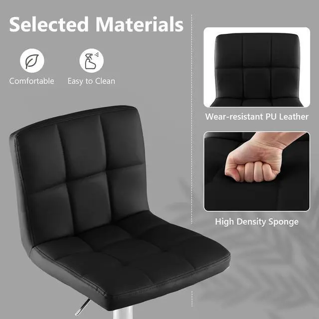 Alt view image 4 of 7 - Giantex Bar Stools Set of 1, Modern PU Leather Height Adjustable Barstools with Back, Footrest, Metal Base, Armless Counter Height Swivel Stools for Kitchen Island, Home Bar, Cafe, Pub, Black