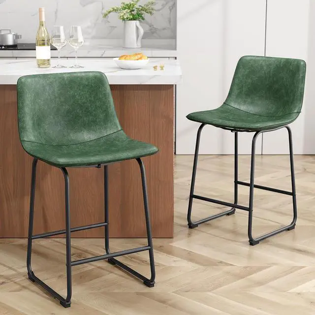 Alt view image 7 of 7 - Bar Stools Set of 4, 26inch PU Leather Counter Height Bar Stools, Modern Barstools with Metal Legs and Footrest, Urban Armless Dining Chairs with Backrest for Kitchen Island (Green)