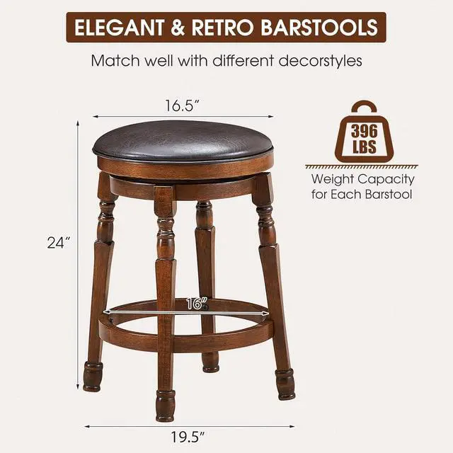 Alt view image 3 of 7 - ERGOMASTER Bar Stools Set of 4 Swivel Barstools 24 Inch Counter Height Bar Stools Backless Sturdy Solid Wood Chairs with Soft Faux Leather Seat, Easy Assemble for Kitchen Pub Home Cafe (Walnut)