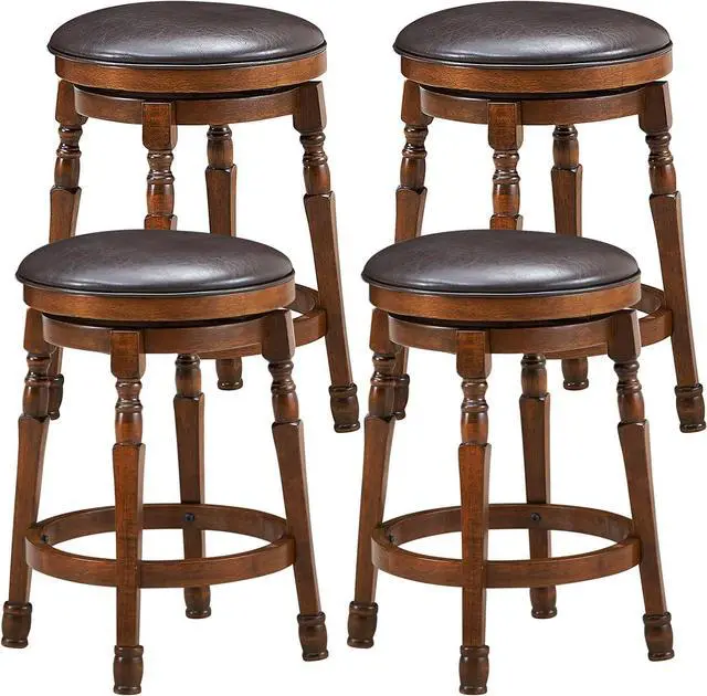Main image of ERGOMASTER Bar Stools Set of 4 Swivel Barstools 24 Inch Counter Height Bar Stools Backless Sturdy Solid Wood Chairs with Soft Faux Leather Seat, Easy Assemble for Kitchen Pub Home Cafe (Walnut)