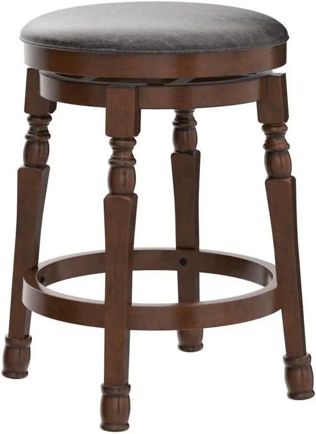 Alt view image 5 of 7 - ERGOMASTER Bar Stools Set of 4 Swivel Barstools 24 Inch Counter Height Bar Stools Backless Sturdy Solid Wood Chairs with Soft Faux Leather Seat, Easy Assemble for Kitchen Pub Home Cafe (Walnut)