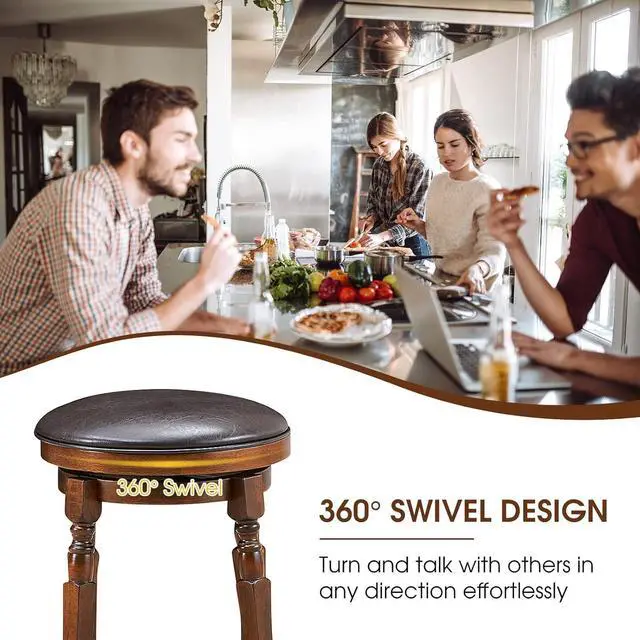 Alt view image 6 of 7 - ERGOMASTER Bar Stools Set of 4 Swivel Barstools 24 Inch Counter Height Bar Stools Backless Sturdy Solid Wood Chairs with Soft Faux Leather Seat, Easy Assemble for Kitchen Pub Home Cafe (Walnut)
