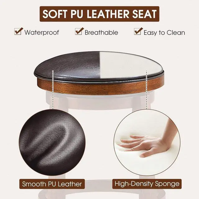 Alt view image 7 of 7 - ERGOMASTER Bar Stools Set of 4 Swivel Barstools 24 Inch Counter Height Bar Stools Backless Sturdy Solid Wood Chairs with Soft Faux Leather Seat, Easy Assemble for Kitchen Pub Home Cafe (Walnut)