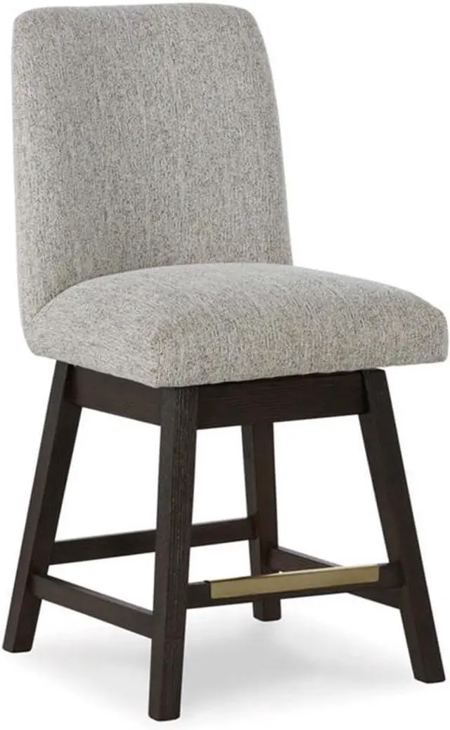 Alt view image 6 of 6 - Signature Design by Ashley Burkhaus Urban Counter Height Upholstered Swivel Bar Stool with Footrest, Set of 2, Beige & Dark Brown