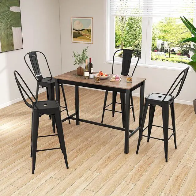 Alt view image 2 of 7 - COSTWAY 30'' Metal Bar stools Set of 4, with Removable Back,Bar Height Stools with Rubber Feet, Stylish and Modern Chairs, for Kitchen, Dining Rooms, and Side Bar (Black-Update, 30'')