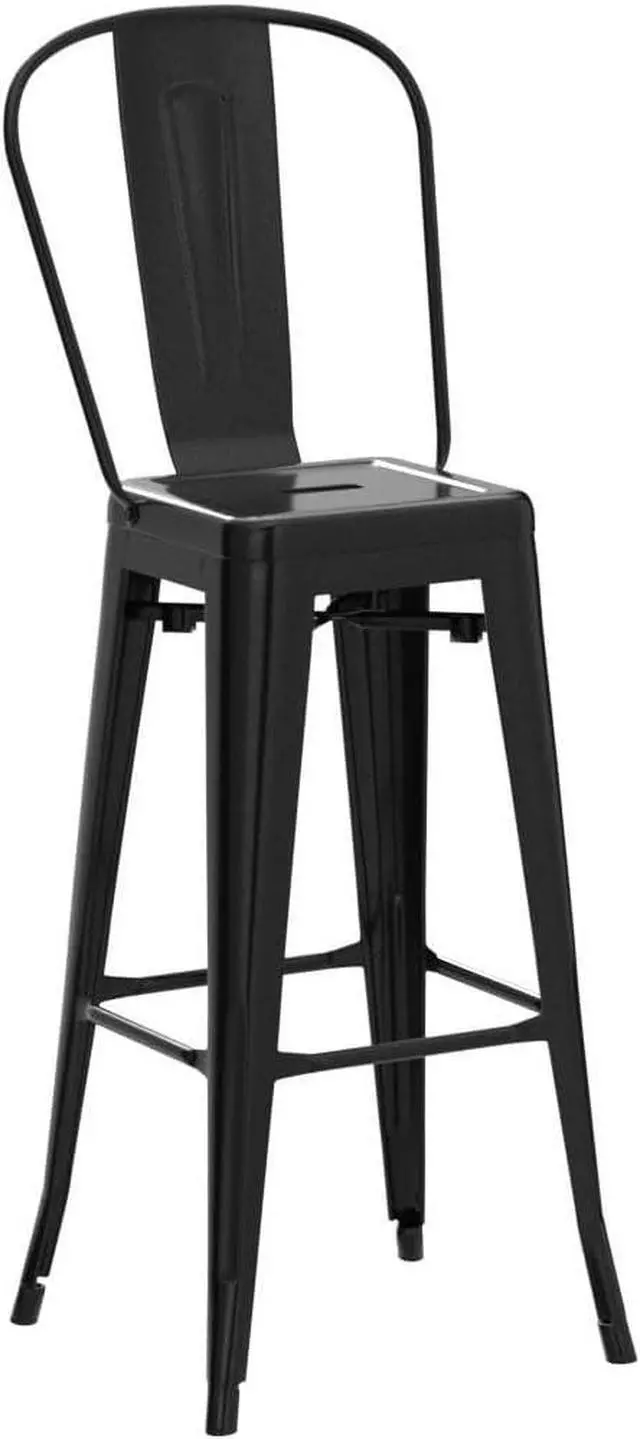 Alt view image 5 of 7 - COSTWAY 30'' Metal Bar stools Set of 4, with Removable Back,Bar Height Stools with Rubber Feet, Stylish and Modern Chairs, for Kitchen, Dining Rooms, and Side Bar (Black-Update, 30'')