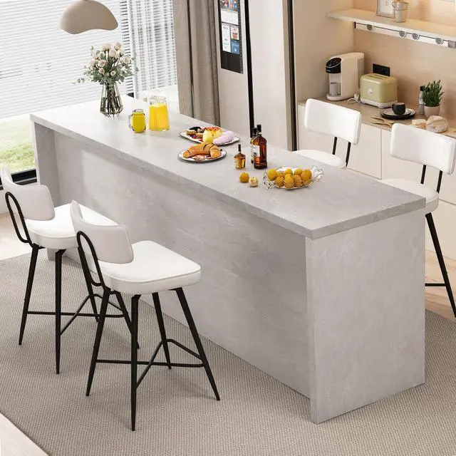 Alt view image 3 of 7 - Counter Height Bar Stools Set of 4, Swivel Bar Stools with Back, 26 inch White Leather Kitchen Counter Stools with Metal Legs and Footrest, Bar Chairs for Kitchen Island