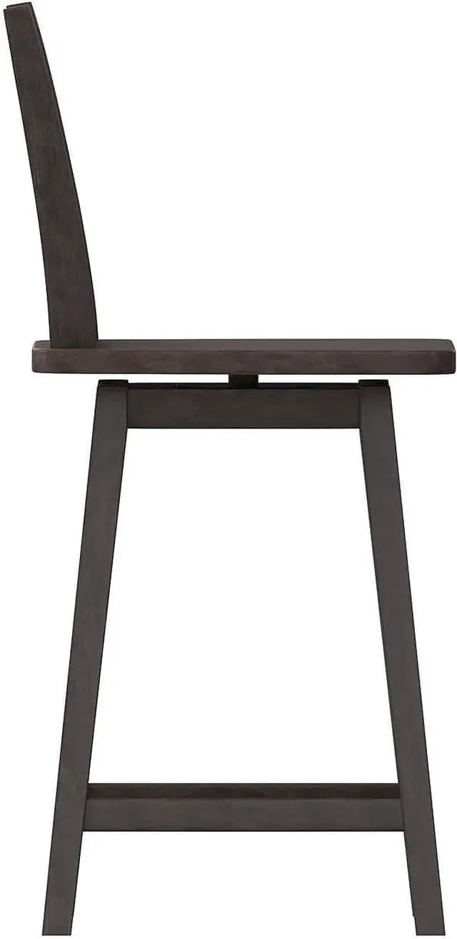 Alt view image 6 of 7 - Flash Furniture Gwendolyn Commercial Grade Modern Farmhouse Barstool - Gray Wash Walnut Solid Wood Frame - Counter Height - 360° Swivel Seat - Integrated Footrest