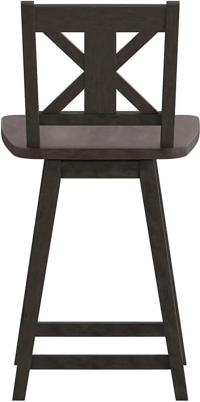 Alt view image 5 of 7 - Flash Furniture Gwendolyn Commercial Grade Modern Farmhouse Barstool - Gray Wash Walnut Solid Wood Frame - Counter Height - 360° Swivel Seat - Integrated Footrest