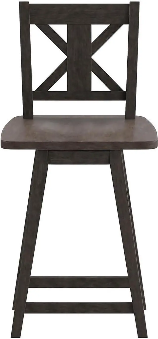 Alt view image 7 of 7 - Flash Furniture Gwendolyn Commercial Grade Modern Farmhouse Barstool - Gray Wash Walnut Solid Wood Frame - Counter Height - 360° Swivel Seat - Integrated Footrest