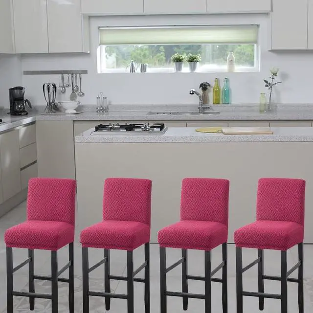 Alt view image 2 of 7 - HFCNMY Bar Stool Covers,4 Pack Stretch Bar Stool Covers with Backs Jacquard Bar Stool Chair Covers Barstool Covers Slipcovers with Back Pub Counter Stool Chair Covers with Elastic Bands Red