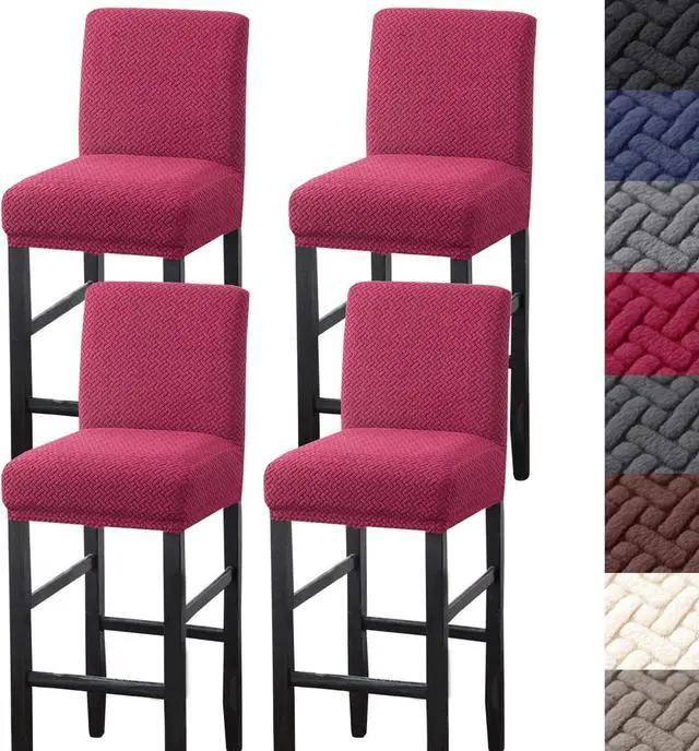 Main image of HFCNMY Bar Stool Covers,4 Pack Stretch Bar Stool Covers with Backs Jacquard Bar Stool Chair Covers Barstool Covers Slipcovers with Back Pub Counter Stool Chair Covers with Elastic Bands Red