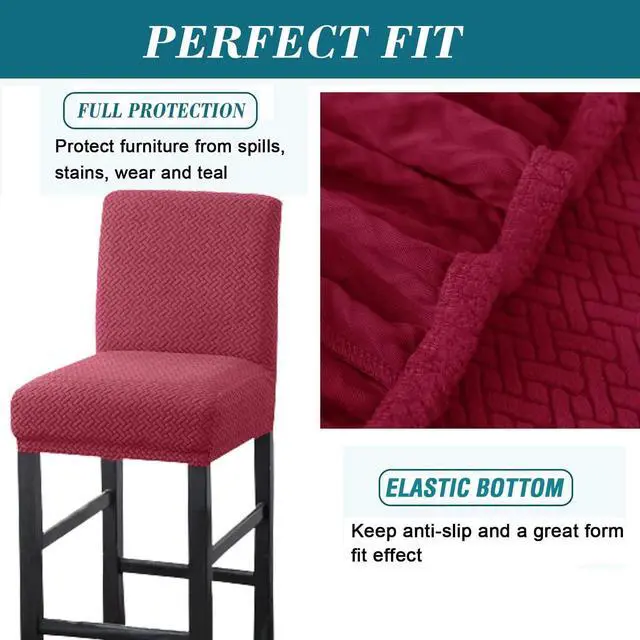 Alt view image 4 of 7 - HFCNMY Bar Stool Covers,4 Pack Stretch Bar Stool Covers with Backs Jacquard Bar Stool Chair Covers Barstool Covers Slipcovers with Back Pub Counter Stool Chair Covers with Elastic Bands Red