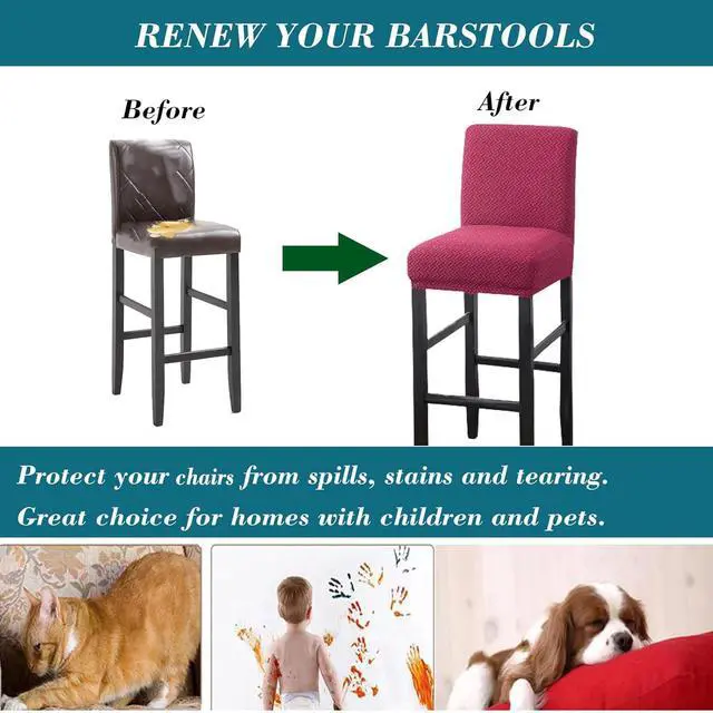 Alt view image 5 of 7 - HFCNMY Bar Stool Covers,4 Pack Stretch Bar Stool Covers with Backs Jacquard Bar Stool Chair Covers Barstool Covers Slipcovers with Back Pub Counter Stool Chair Covers with Elastic Bands Red