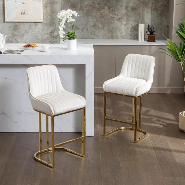 Alt view image 7 of 7 - Modern Counter Height Bar Stools Set of 4, Kitchen Bar Stools with Gold Legs Velvet Barstools Upholstered Counter Stools 26'' Bar Chairs with Back for Kitchen Island Home Bar Pub, Beige(White)