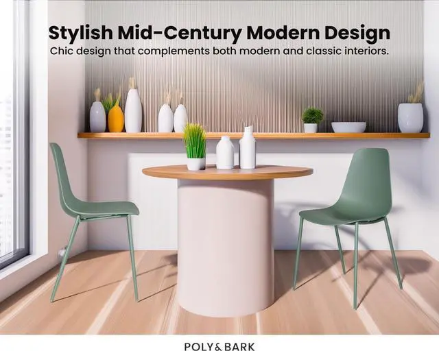 Alt view image 4 of 7 - POLY & BARK Isla Modern Kitchen Chairs Set of 4 - Plastic Dining Chair with Metal Legs - Quick Assembly Simple Cafe Chairs Plastic for Indoor or Outdoor - Pistachio Green