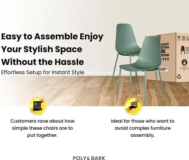 Alt view image 5 of 7 - POLY & BARK Isla Modern Kitchen Chairs Set of 4 - Plastic Dining Chair with Metal Legs - Quick Assembly Simple Cafe Chairs Plastic for Indoor or Outdoor - Pistachio Green