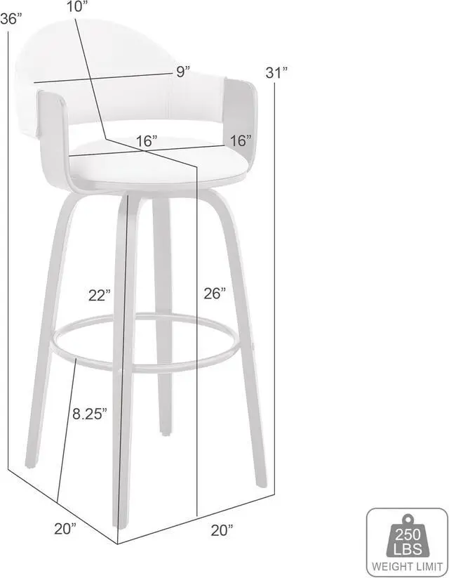 Alt view image 3 of 7 - Armen Living Daxton Mid Century Modern Swivel Bar Stool for Kitchen Island Counter in Cream Faux Leather and Walnut Wood, 26" Seat Height