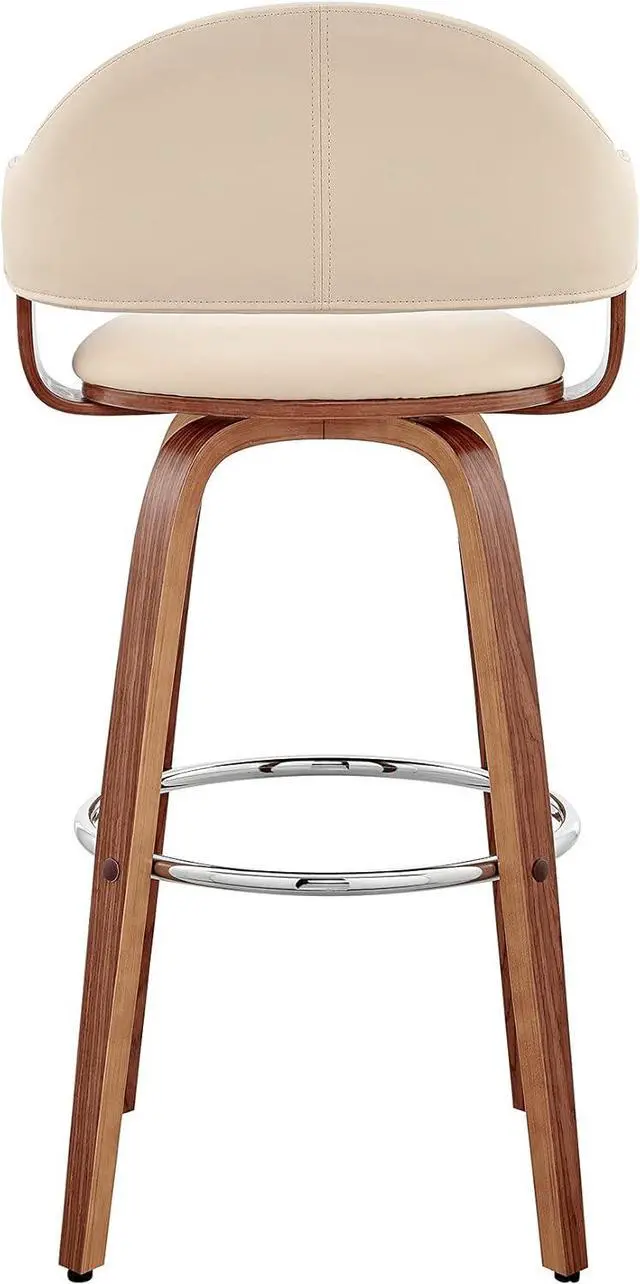 Alt view image 7 of 7 - Armen Living Daxton Mid Century Modern Swivel Bar Stool for Kitchen Island Counter in Cream Faux Leather and Walnut Wood, 26" Seat Height