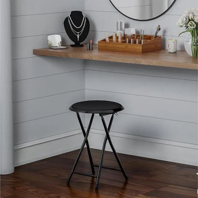 Alt view image 2 of 7 - Folding Stool - Backless 18-Inch Stool with 225lb Capacity for Kitchen or Rec Room - Portable Indoor Counter Bar Stools by Lavish Home (Black)