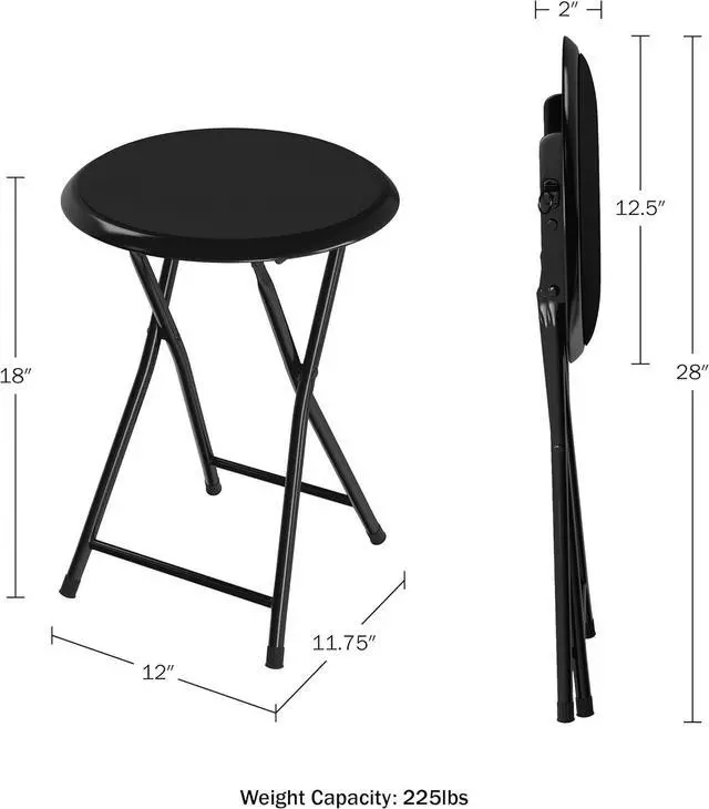 Alt view image 3 of 7 - Folding Stool - Backless 18-Inch Stool with 225lb Capacity for Kitchen or Rec Room - Portable Indoor Counter Bar Stools by Lavish Home (Black)