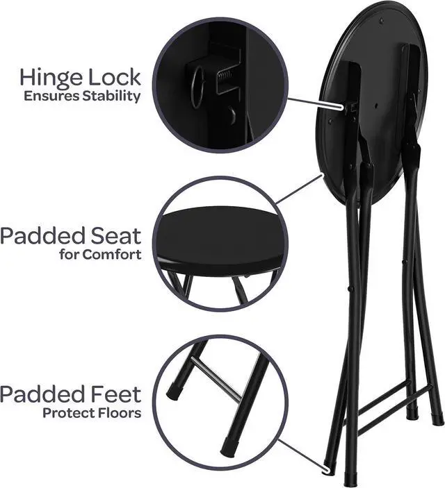 Alt view image 4 of 7 - Folding Stool - Backless 18-Inch Stool with 225lb Capacity for Kitchen or Rec Room - Portable Indoor Counter Bar Stools by Lavish Home (Black)