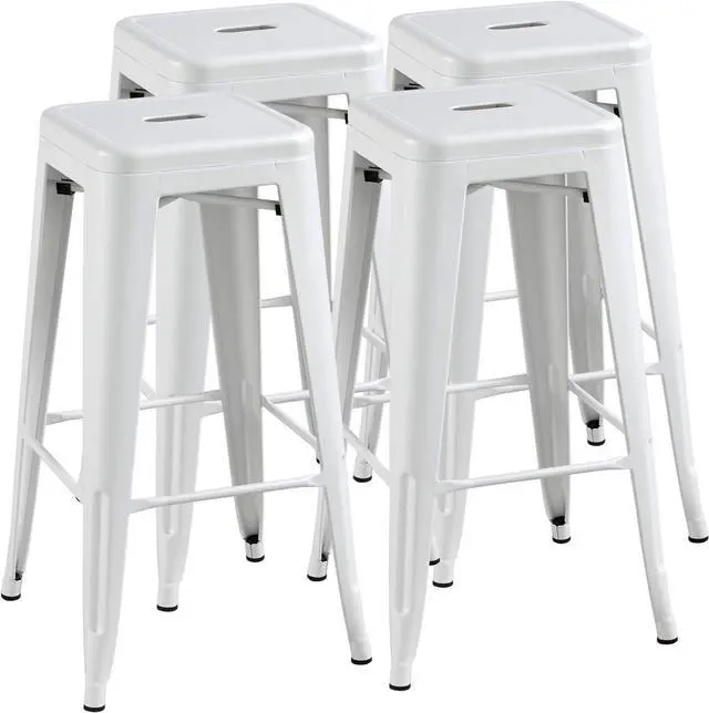 Main image of Topeakmart 30 inches Metal Bar Stools High Backless Barstool Stackable Bar Height Stools Chairs, White, Set of 4