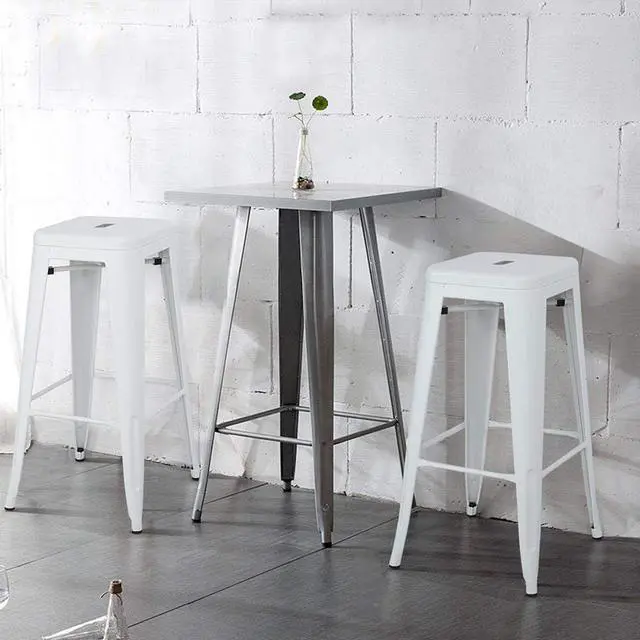 Alt view image 2 of 7 - Topeakmart 30 inches Metal Bar Stools High Backless Barstool Stackable Bar Height Stools Chairs, White, Set of 4