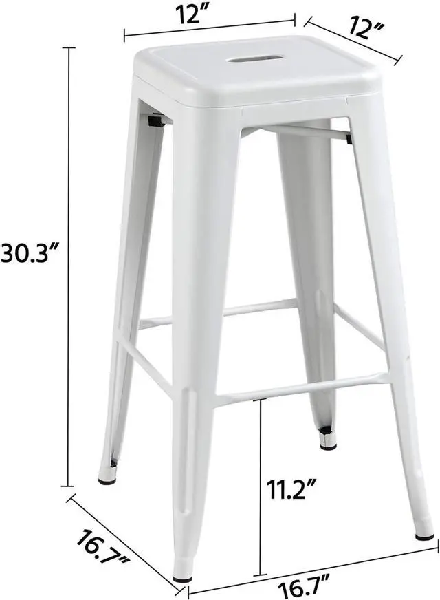 Alt view image 3 of 7 - Topeakmart 30 inches Metal Bar Stools High Backless Barstool Stackable Bar Height Stools Chairs, White, Set of 4