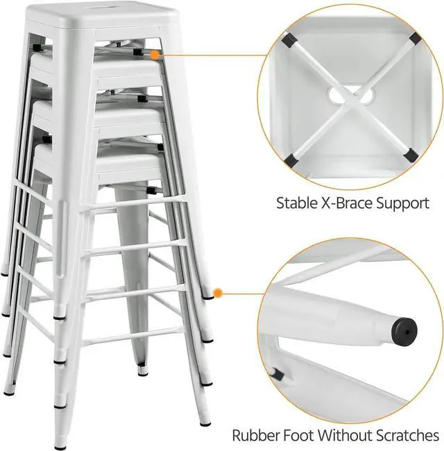 Alt view image 6 of 7 - Topeakmart 30 inches Metal Bar Stools High Backless Barstool Stackable Bar Height Stools Chairs, White, Set of 4