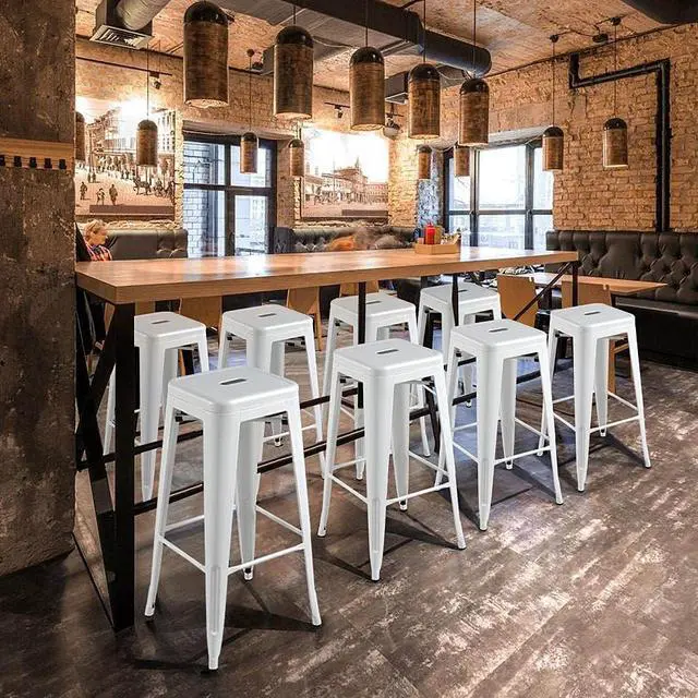 Alt view image 7 of 7 - Topeakmart 30 inches Metal Bar Stools High Backless Barstool Stackable Bar Height Stools Chairs, White, Set of 4
