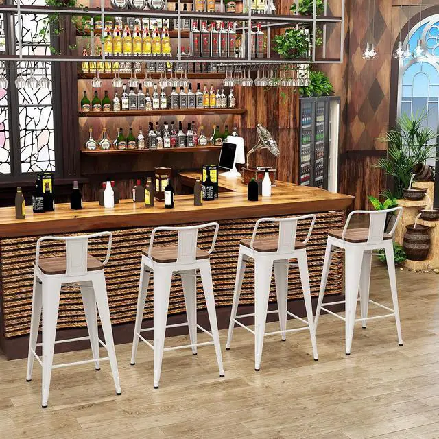 Alt view image 6 of 7 - Changjie Furniture 30 Inch Bar Stools Set of 4 Industrial Metal Barstools Bar Height Bar Stool with Backs for Home Kitchen (30 inch, White)