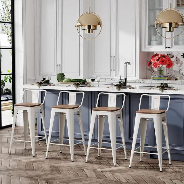 Alt view image 7 of 7 - Changjie Furniture 30 Inch Bar Stools Set of 4 Industrial Metal Barstools Bar Height Bar Stool with Backs for Home Kitchen (30 inch, White)