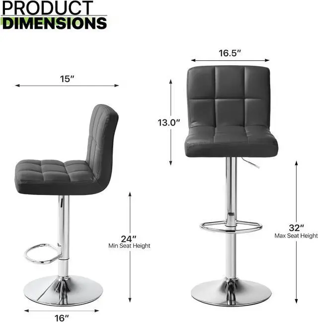 Alt view image 3 of 7 - Magshion Bar Stools Set of 4, PU Leather Counter Height Barstools Armless Adjustable Swivel Bar Chairs with High Back for Home Kitchen Pub, Black